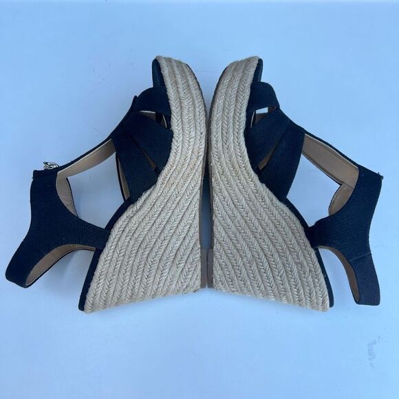 Michael Kors Damita Espadrille Wedge Sandal Size 5.5-6 Black Canvas Zipper - Picture 11 of 11